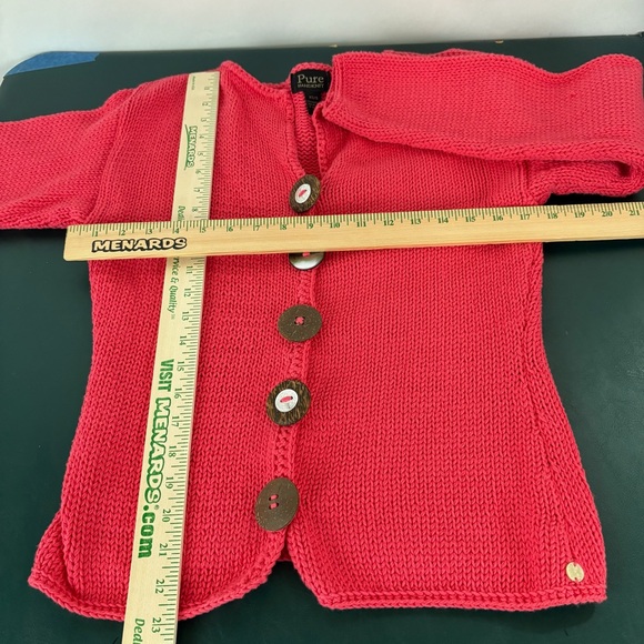 Pure Handknit Cardigan Womens Size XS/S Big Buttons Chunky Knit Coral (864) - Picture 8 of 10